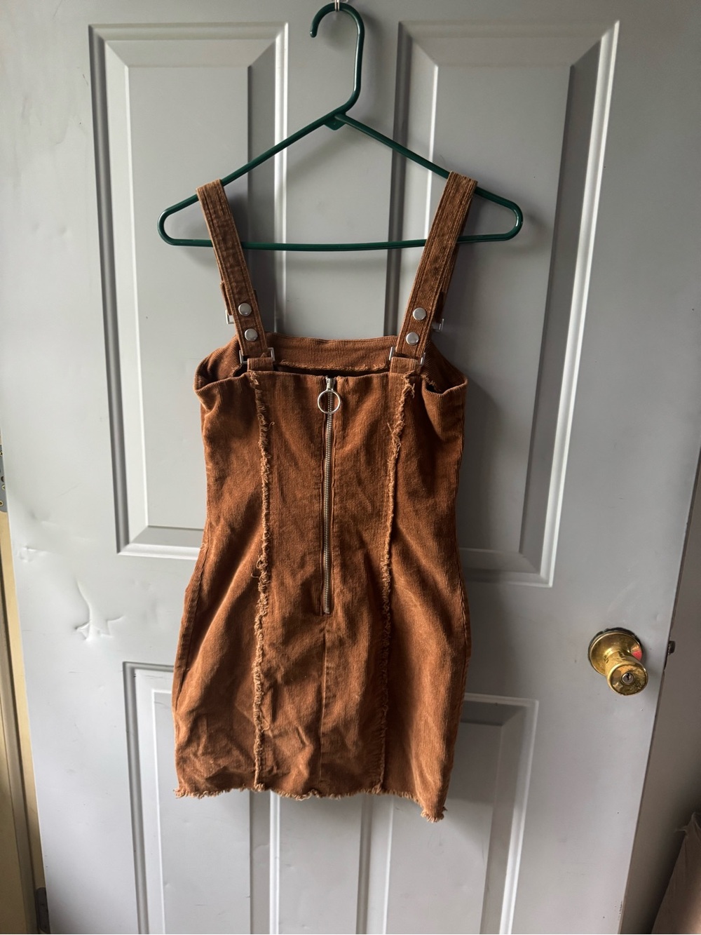 Forever 21 Rust Brown Denim Pinafore Mini Dress with Front Zip